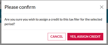 Assign credit pop up