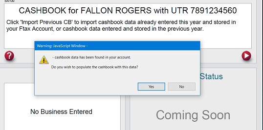Previous cashbook data imported